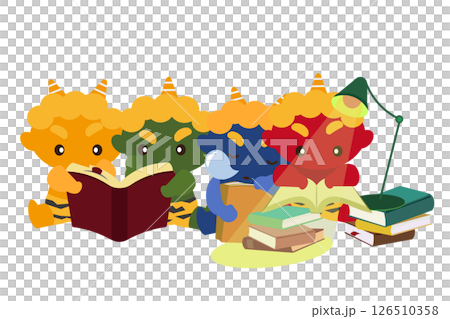 彩色插圖的惡魔享受閱讀 126510358