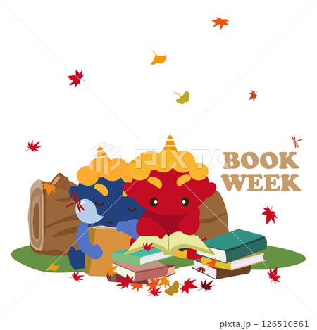 秋、読書をする鬼たちのBOOK WEEKのイラスト 126510361