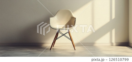 modern chair with wooden legs in bright, minimalistic room 126510799