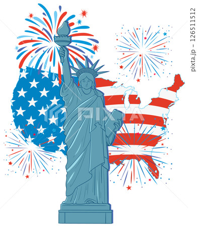 Statue of Liberty with Patriotic Fireworks Display Statue of Liberty with Patriotic Fireworks Display 126511512
