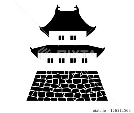 日本の城　二重櫓の白黒イラスト 126511560