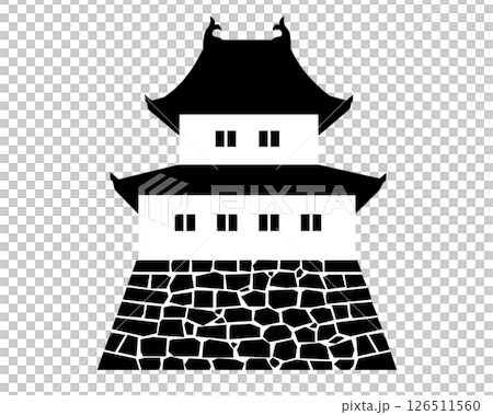日本の城　二重櫓の白黒イラスト 126511560