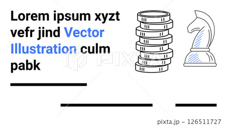 Stack of coins next to a knight chess piece with placeholder text. Ideal for financial themes, investment concepts, strategic planning, business presentations, educational materials, marketing Stack of coins next to a knight chess piece with placeholder text. Ideal for financial themes, investment concepts, strategic planning, business presentations, educational materials, marketing 126511727