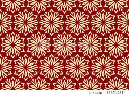Snowflakes icon collection. Graphic modern golden and red ornament 126511814