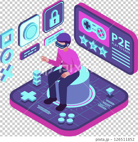 Isometric Gamer Playing Play to Earn Crypto Gaming in Metarverse 126511852