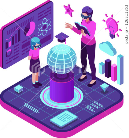 Isometric Teacher and Student in Virtual Metaverse Classroom 126511853