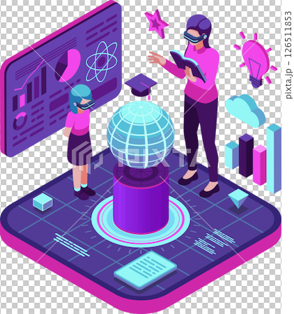 Isometric Teacher and Student in Virtual Metaverse Classroom 126511853