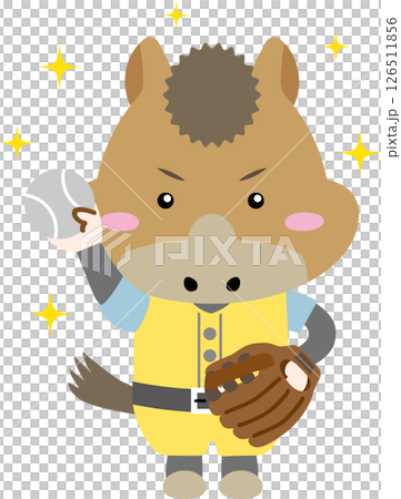 A cute horse character playing baseball with a glove (Year of the Horse illustration) 126511856