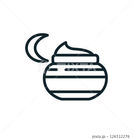 Line art icon of a moisturizer jar for a night skin care routine Line art icon of a moisturizer jar for a night skin care routine 126512276