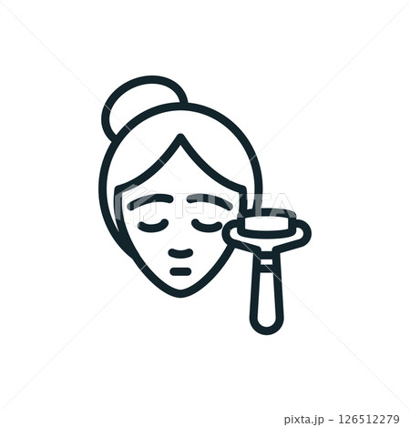 Woman using face roller for skin care routine line icon Woman using face roller for skin care routine line icon 126512279