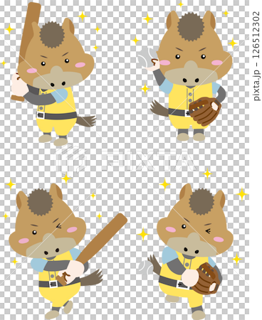 Baseball illustration of a cute horse character holding a bat and glove (Year of the Horse) 126512302