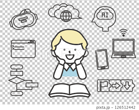 プログラミングやAIなどのITテクノロジーを学ぶ男の子のイラスト 未来のスキルを育む学習シーン プログラミングやAIなどのITテクノロジーを学ぶ男の子のイラスト 未来のスキルを育む学習シーン 126512442
