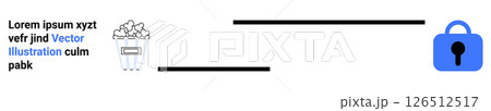 Lock icon and document stack, signifying encrypted storage. Ideal for cybersecurity, data protection, privacy, confidential files, secure access, information security, and digital asset management 126512517