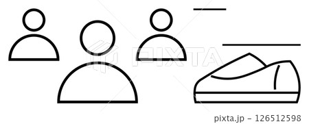 Three human figures and a shoe symbolize teamwork and collective effort. Ideal for presentations, project management, teamwork, goal-setting, collaboration activities, group discussions 126512598