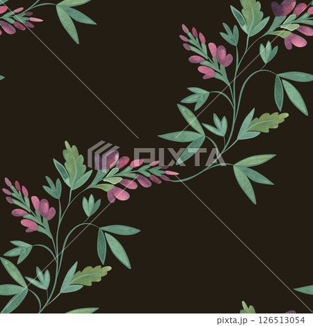 Textile seamless floral pattern with wild grasses and flowers. Design for kitchen home textiles, tablecloths, curtains, bed linen, dress fabrics, wrapping paper. 126513054