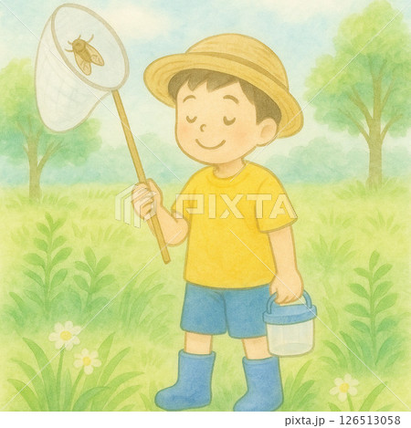 夏の自然と虫捕りを楽しむ子供 126513058