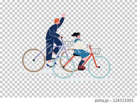 騎自行車的男女學生 126513305