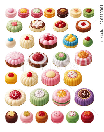 たくさんのカラフルなお菓子のイラストセット 126513361