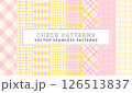 パステルカラーの可愛いチェック柄シームレスベクターパターンセット イエロー/ピンク 126513837