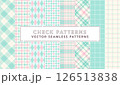 パステルカラーの可愛いチェック柄シームレスベクターパターンセット グリーン/ピンク	 126513838