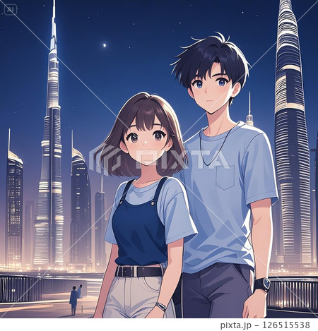 ドバイの夜景を散歩する2人 126515538