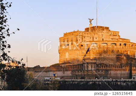 Rome in morning. Panoramic view of Castel Sant'Angelo in Rome, Italy. High quality photo 126515645