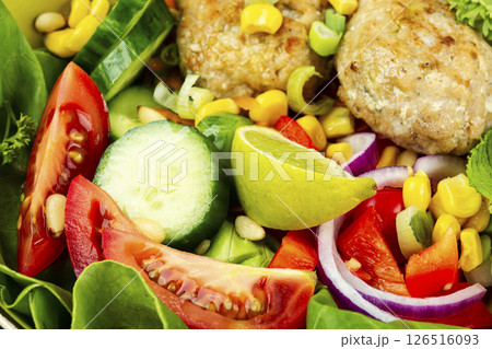 Healthy food concept with fried fish cutlets. 126516093