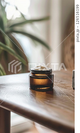 Cosmetic cream in a glass jar. Skin care concept. Background for beauty products 126516199