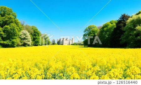 Canola Field with an Ancient Castle 126516440