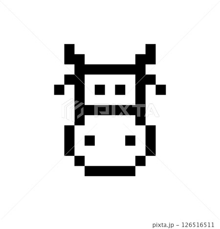 Cow head vector icon and logo. Goby and calf. Front view. Pixel art and point style. Cow head vector icon and logo. Goby and calf. Front view. Pixel art and point style. 126516511