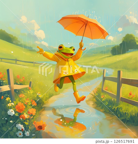 雨の日にテンションの上がるカエル 126517691