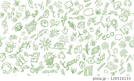 horizontal Ecology and Environment Related Objects and Elements. Hand Drawn Vector Doodle Illustration Collection horizontal Ecology and Environment Related Objects and Elements. Hand Drawn Vector Doodle Illustration Collection 126518133