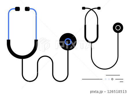 Two modern stethoscope designs featuring black and blue elements. Perfect for medical presentations, healthcare branding, diagnostics, patient care, health awareness, medical education, and wellness Two modern stethoscope designs featuring black and blue elements. Perfect for medical presentations, healthcare branding, diagnostics, patient care, health awareness, medical education, and wellness 126518513