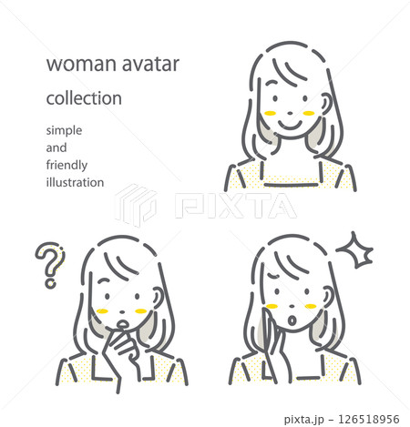 女性の表情セット シンプルでお洒落な線画イラスト 女性の表情セット シンプルでお洒落な線画イラスト 126518956