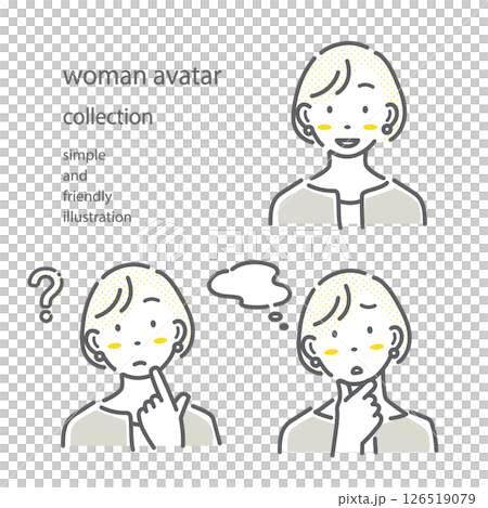 Set of female facial expressions: simple and stylish line drawing illustrations 126519079
