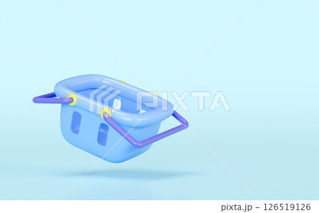 Empty shopping carts or basket cartoon isolated on blue background. shopping in supermarket, putting goods in basket concept, 3d illustration render Empty shopping carts or basket cartoon isolated on blue background. shopping in supermarket, putting goods in basket concept, 3d illustration render 126519126