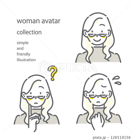 女性の表情セット　シンプルでお洒落な線画イラスト 126519156