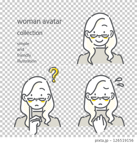 女性の表情セット　シンプルでお洒落な線画イラスト 126519156