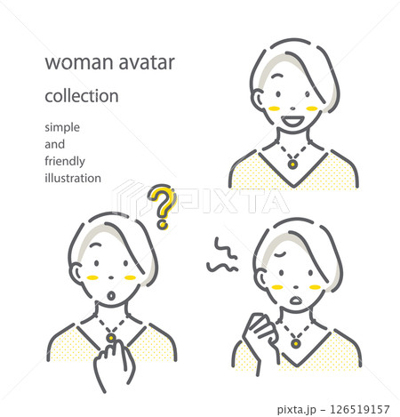 女性の表情セット　シンプルでお洒落な線画イラスト 126519157