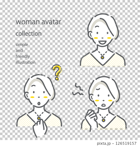 女性の表情セット　シンプルでお洒落な線画イラスト 126519157