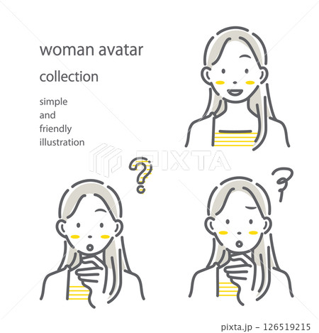 女性の表情セット　シンプルでお洒落な線画イラスト 126519215
