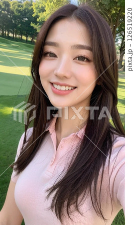 ゴルフコースでの若い女性のポートレート 126519220