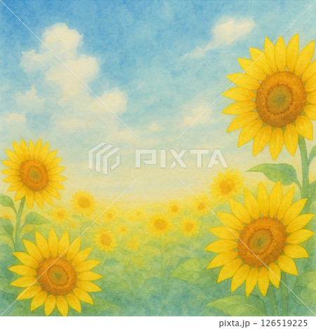 ひまわり畑の水彩背景 – Sunflower Field Watercolor Background 126519225
