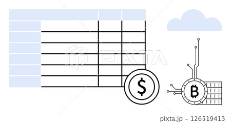 A visual representation comparing traditional fiat currency with cryptocurrency. Ideal for financial industries, blockchain technology, digital finance education, investment guides, tech-inspired 126519413