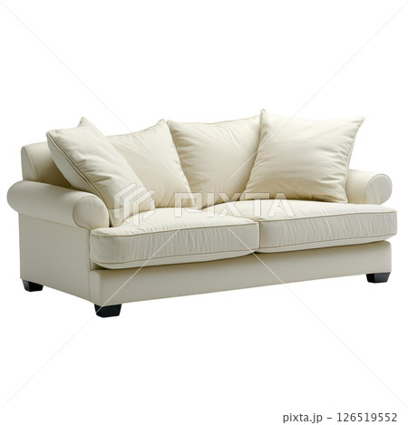 Luxurious cream sofa with plush cushions and deep seating for comfort Luxurious cream sofa with plush cushions and deep seating for comfort 126519552