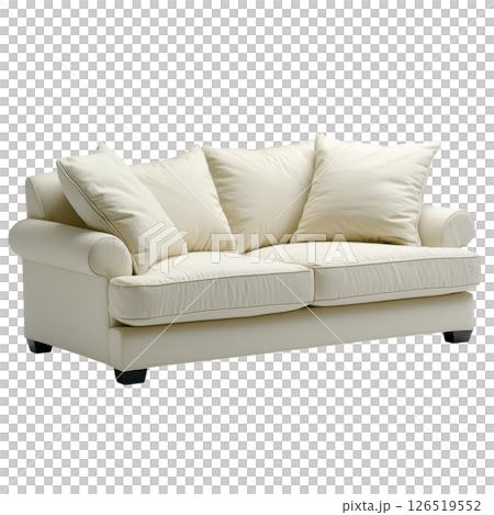 Luxurious cream sofa with plush cushions and deep seating for comfort Luxurious cream sofa with plush cushions and deep seating for comfort 126519552