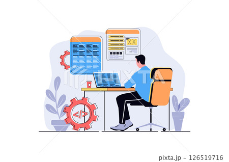 Programmer working web concept with cartoon...のイラスト素材 [126519716] - PIXTA