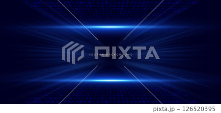 Abstract blue light rays on dark blue background. Speed motion moving movement concept. 126520395