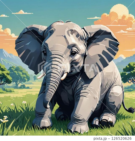 かわいいドット絵　ぞうさん ラインスタンプ風  眠そう 126520626