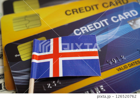 Iceland flag on credit card, finance economy trading shopping online business. 126520762